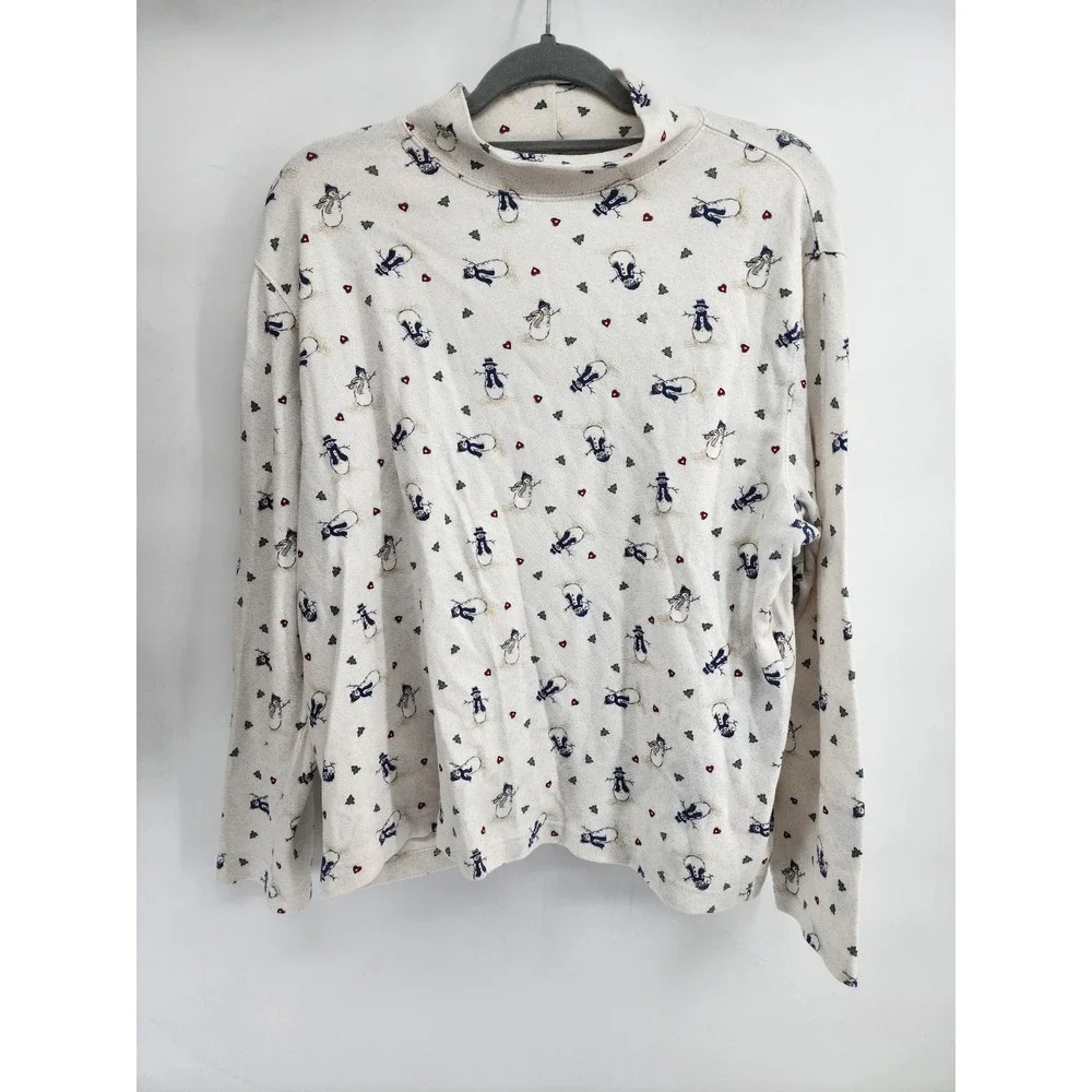 Croft & Barrow Snowman Print Mock Neck Long Sleeve Cotton Top 1X